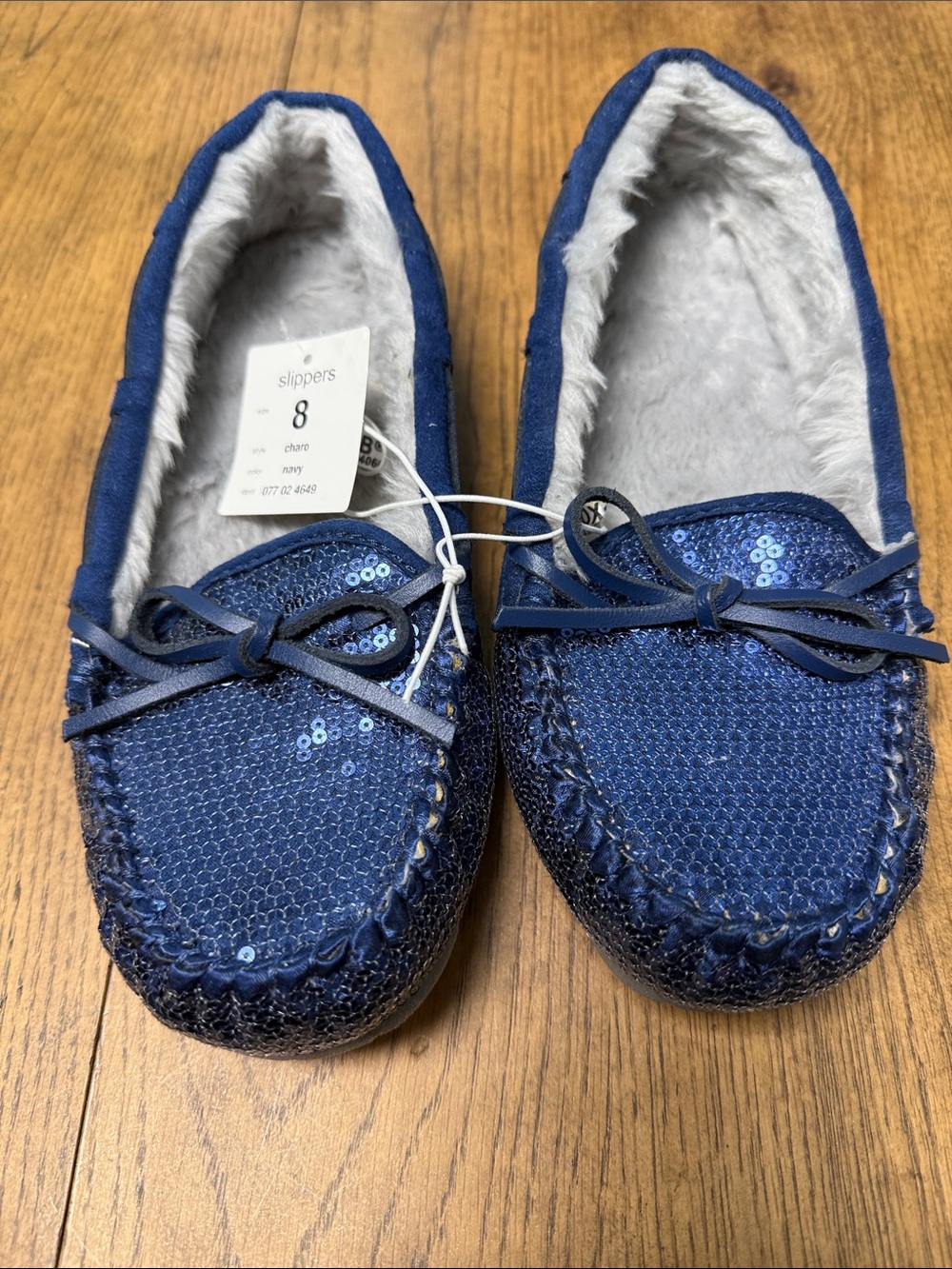 Women's Navy Blue Sequin Moccasin Slippers